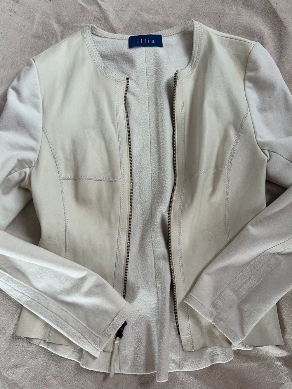 Illia Cream Zip-Front Leather-Panel Jacket